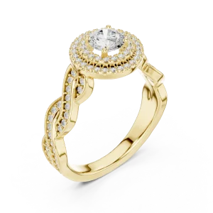 Luminary Round Brilliant Pavé-Set Double Halo Solitaire Ring