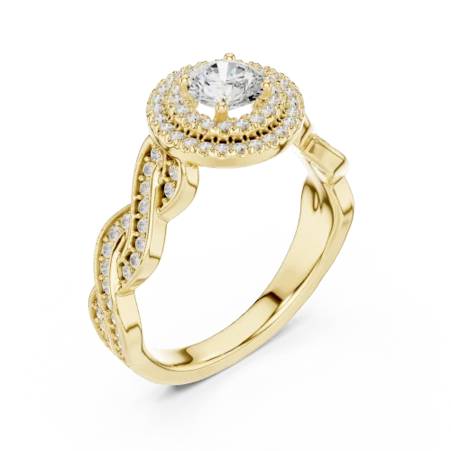 Luminary Round Brilliant Pavé-Set Double Halo Solitaire Ring