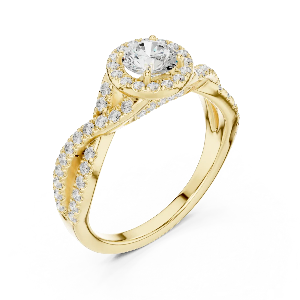 Discover the Ethereal Luminary Round Solitaire Ring, featuring a brilliant-cut center stone and pavé twist band. Embrace sustainable luxury today.