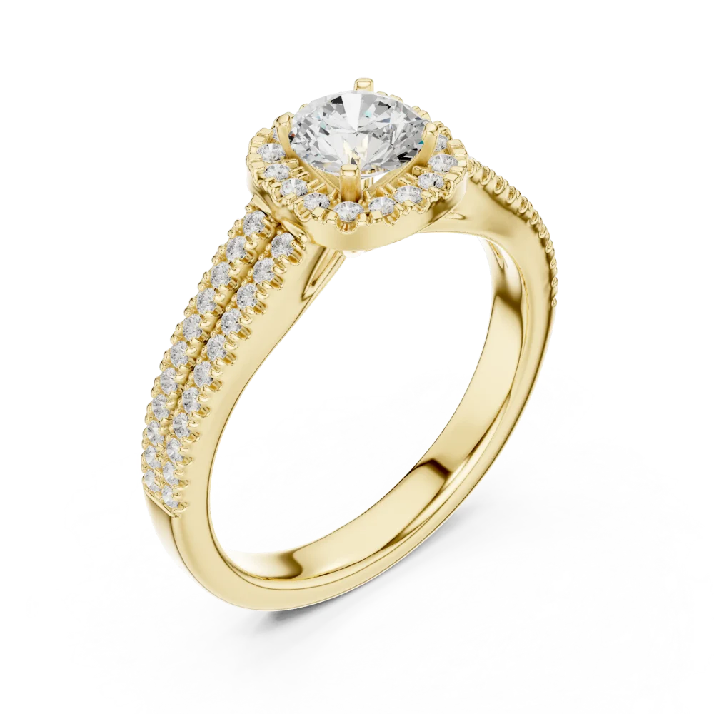 Discover the radiant allure of our round brilliant solitaire ring. Masterfully crafted with shimmering pavé accents, shop this modern classic now.