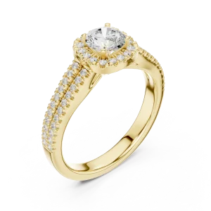 Luminary Round Brilliant Pavé-Set Double Band Solitaire Ring