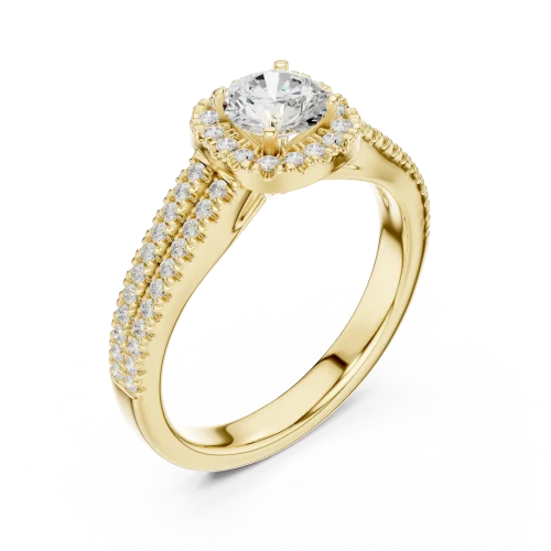 Luminary Round Brilliant Pavé-Set Double Band Solitaire Ring