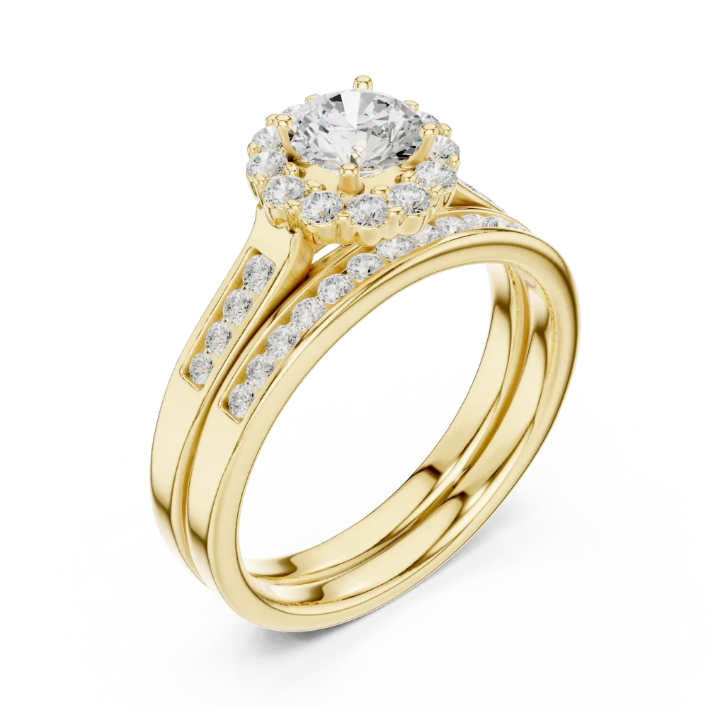Discover the radiant beauty of our pavé-set halo solitaire ring. Featuring a brilliant DIAMEUR diamond, it is a modern classic. Shop the look today.
