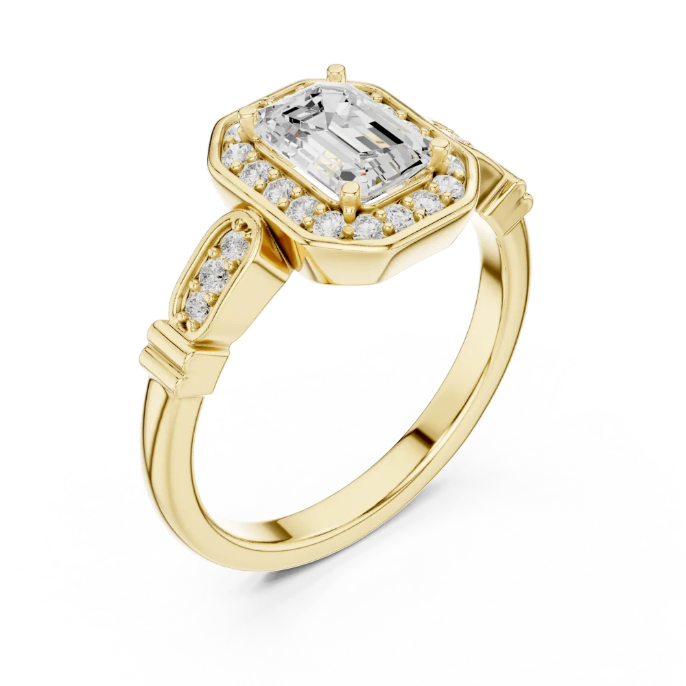Discover the Luminary Emerald Solitaire Ring, a geometric masterpiece featuring a brilliant DIAMEUR diamond. Shop this modern classic luxury today.