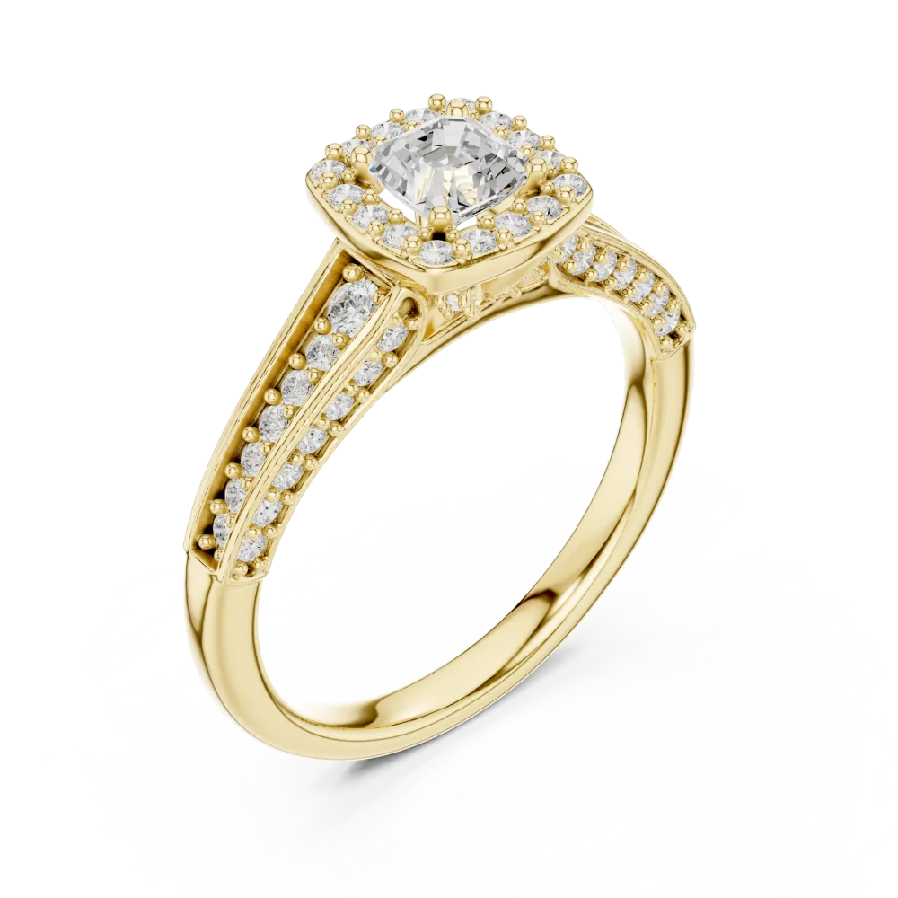 Discover the Luminary Solitaire Ring, featuring an exquisite emerald-cut DIAMEUR diamond halo. Elevate your style with this modern classic today.