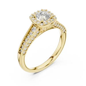 Luminary Emerald Cut Halo Pavé-Set Solitaire Ring