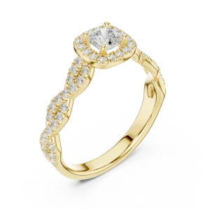 Ethereal Cushion Cut Halo Pavé-Set Solitaire Engagement Ring