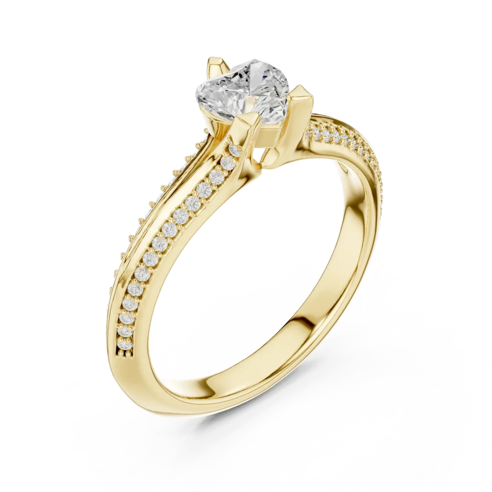Discover the romantic elegance of this heart-cut DIAMEUR solitaire ring, finished with exquisite pavé detail. Experience sustainable luxury. Shop now.