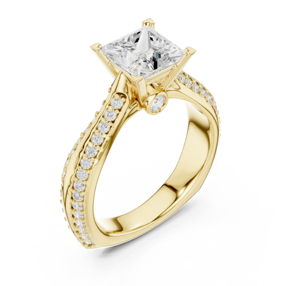 Experience timeless elegance with our princess-cut solitaire ring, featuring pavé-set DIAMEUR diamonds for unmatched brilliance. Shop this modern classic.
