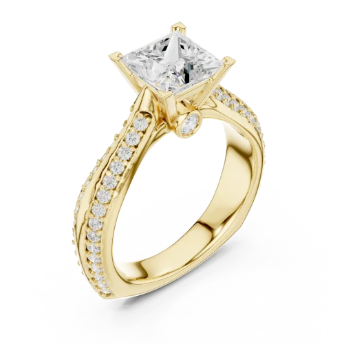 Symmetry Princess Cut Pavé-Set Solitaire Engagement Ring