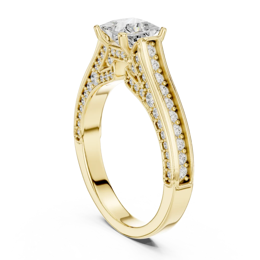 Architectural Princess Cut Pavé-Set Solitaire Ring - Image 3