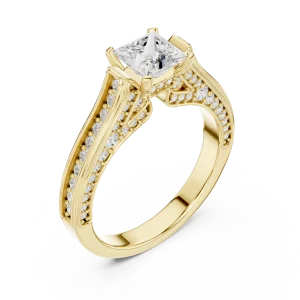 Architectural Princess Cut Pavé-Set Solitaire Ring