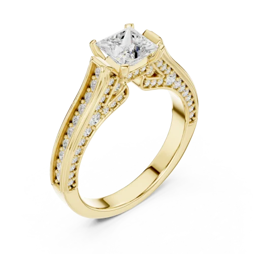 Architectural Princess Cut Pavé-Set Solitaire Ring
