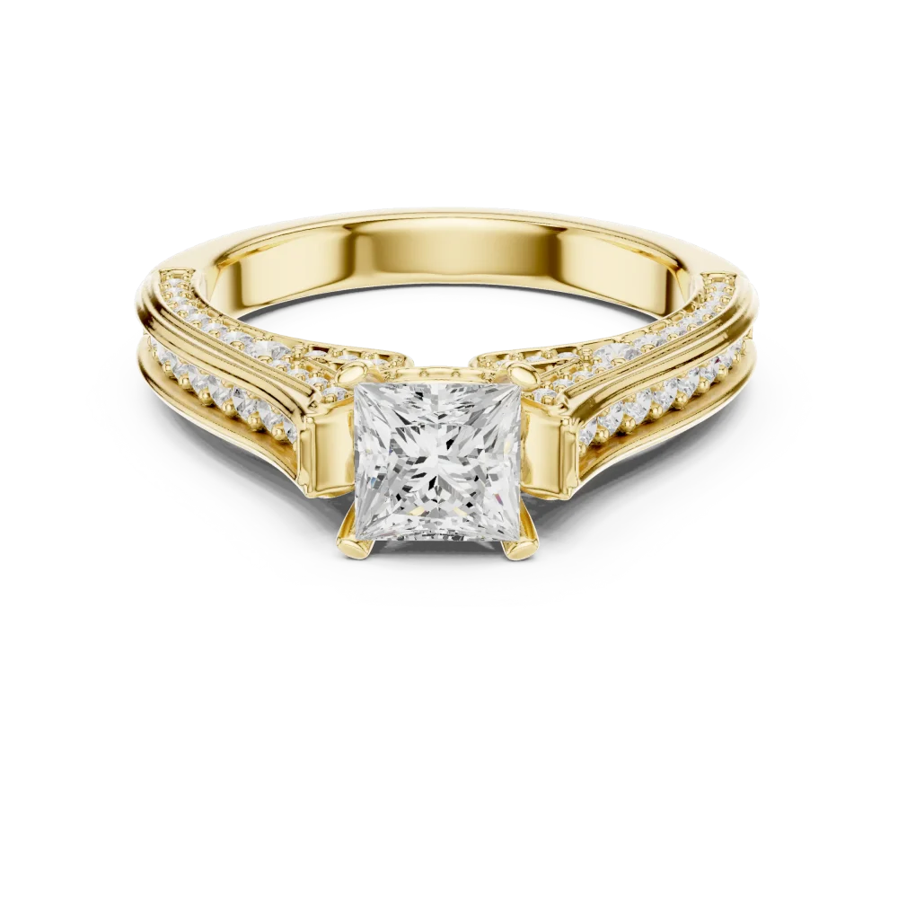 Architectural Princess Cut Pavé-Set Solitaire Ring - Image 2