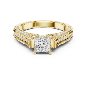 Architectural Princess Cut Pavé-Set Solitaire Ring - Image 2