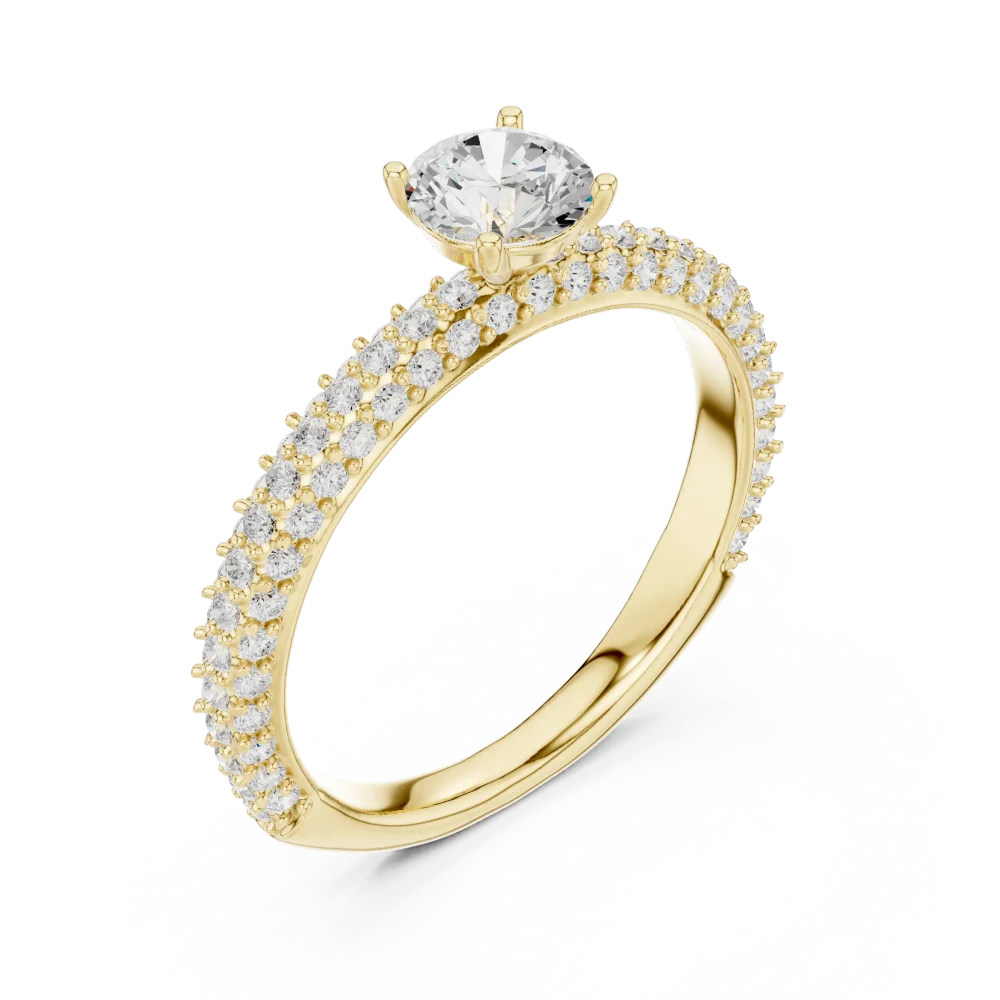 Discover the Luminary Solitaire Ring, featuring a brilliant DIAMEUR diamond and pavé band. Experience modern luxury and unmatched sparkle today.