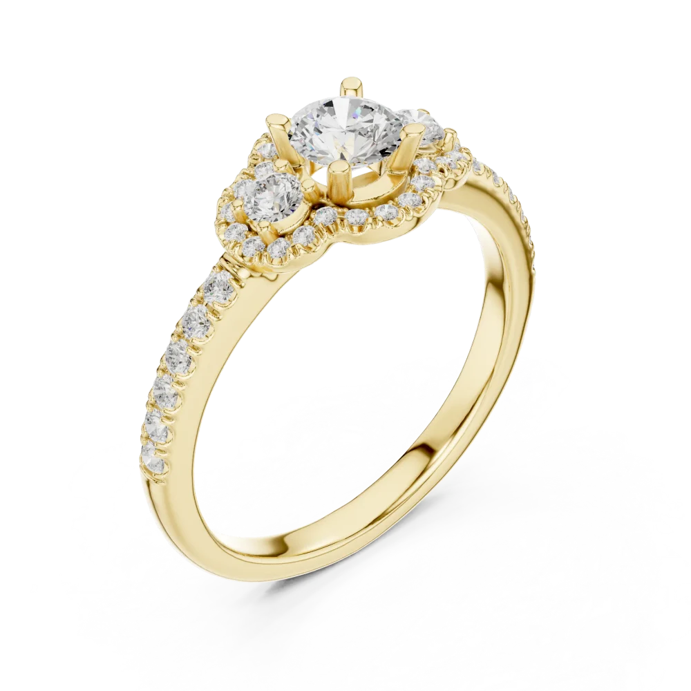 Experience timeless elegance with our three-stone round diamond ring. Featuring premium DIAMEUR stones, shop this sustainable luxury piece today.