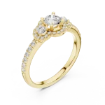 Luminary Round Brilliant Three-Stone Halo Solitaire Ring