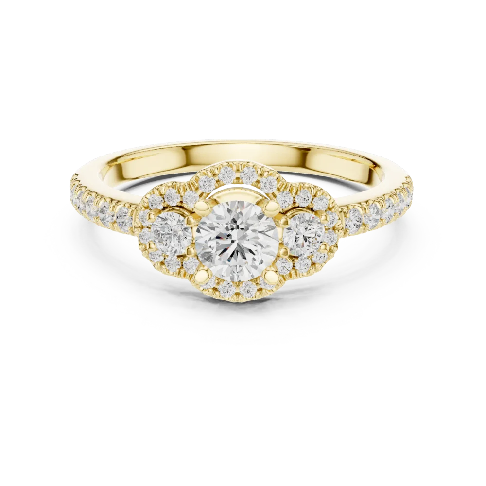 Luminary Round Brilliant Three-Stone Halo Solitaire Ring - Image 2