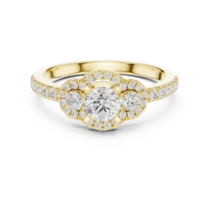 Luminary Round Brilliant Three-Stone Halo Solitaire Ring - Image 2