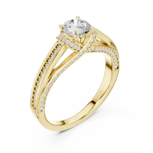 Luminary Round Brilliant Pavé-Set Architectural Solitaire Ring