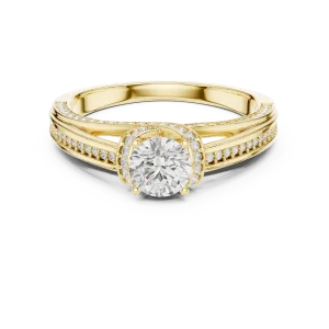 Luminary Round Brilliant Pavé-Set Architectural Solitaire Ring - Image 2