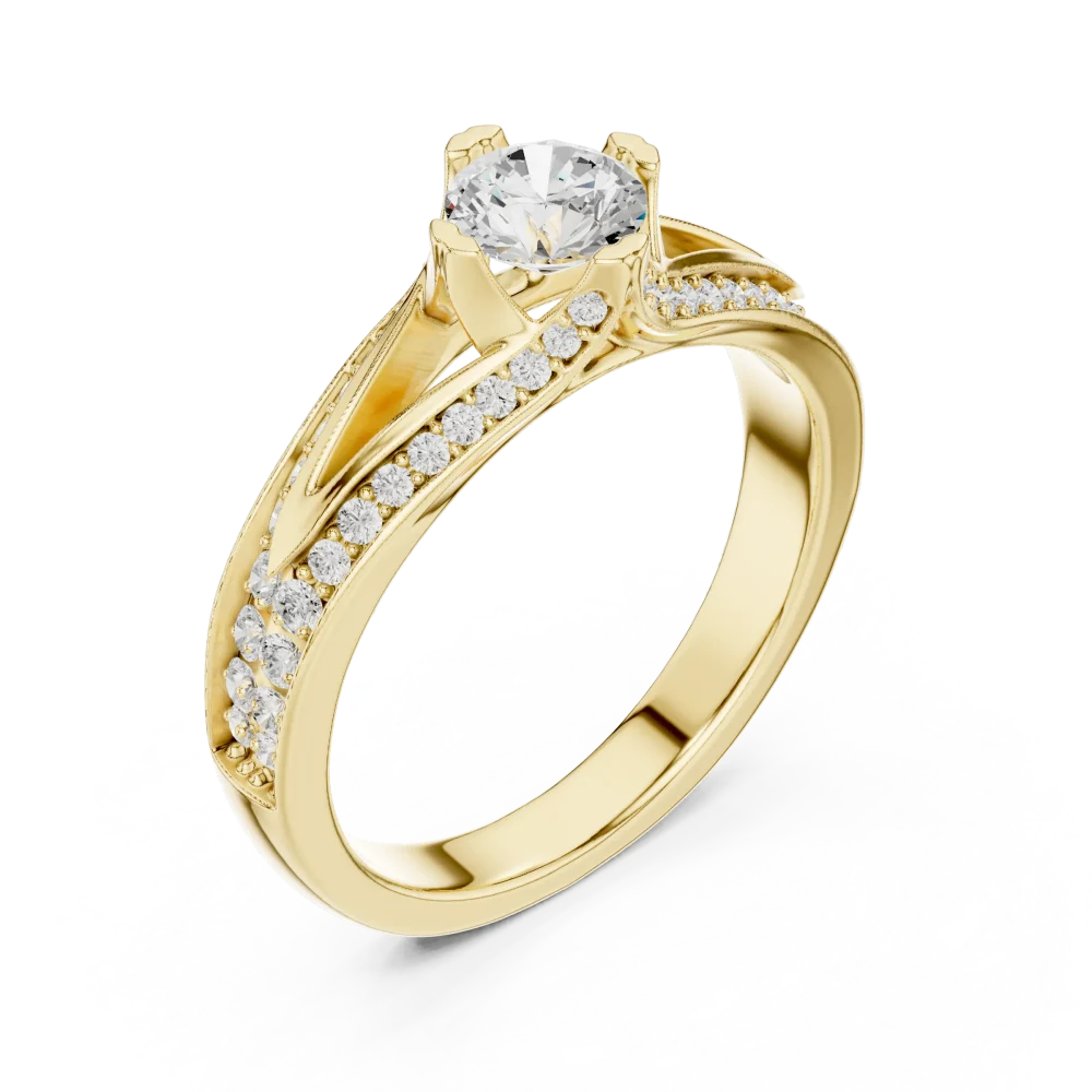 Experience the brilliant radiance of this split-shank solitaire ring, featuring a premium DIAMEUR diamond. Elevate your style; shop this design today.