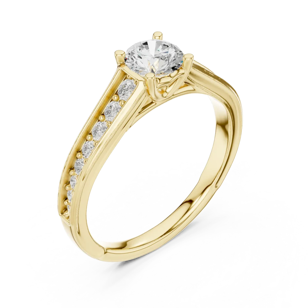 Celebrate forever with this stunning pavé-set solitaire ring, featuring a brilliant DIAMEUR diamond crafted for maximum light. Shop this icon now.