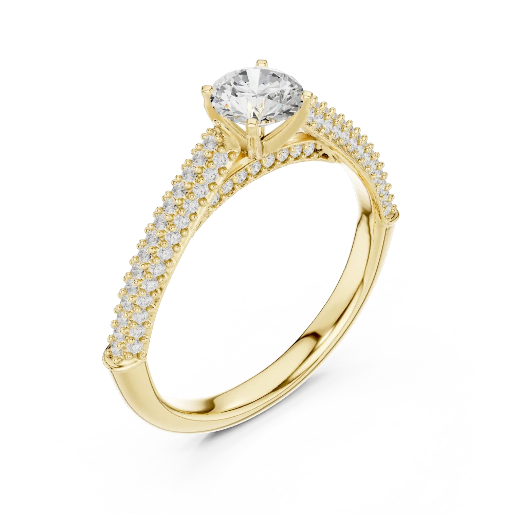 Discover the elegance of our pavé-set round solitaire ring. Expertly crafted for maximum brilliance, this sustainable luxury design elevates any style.