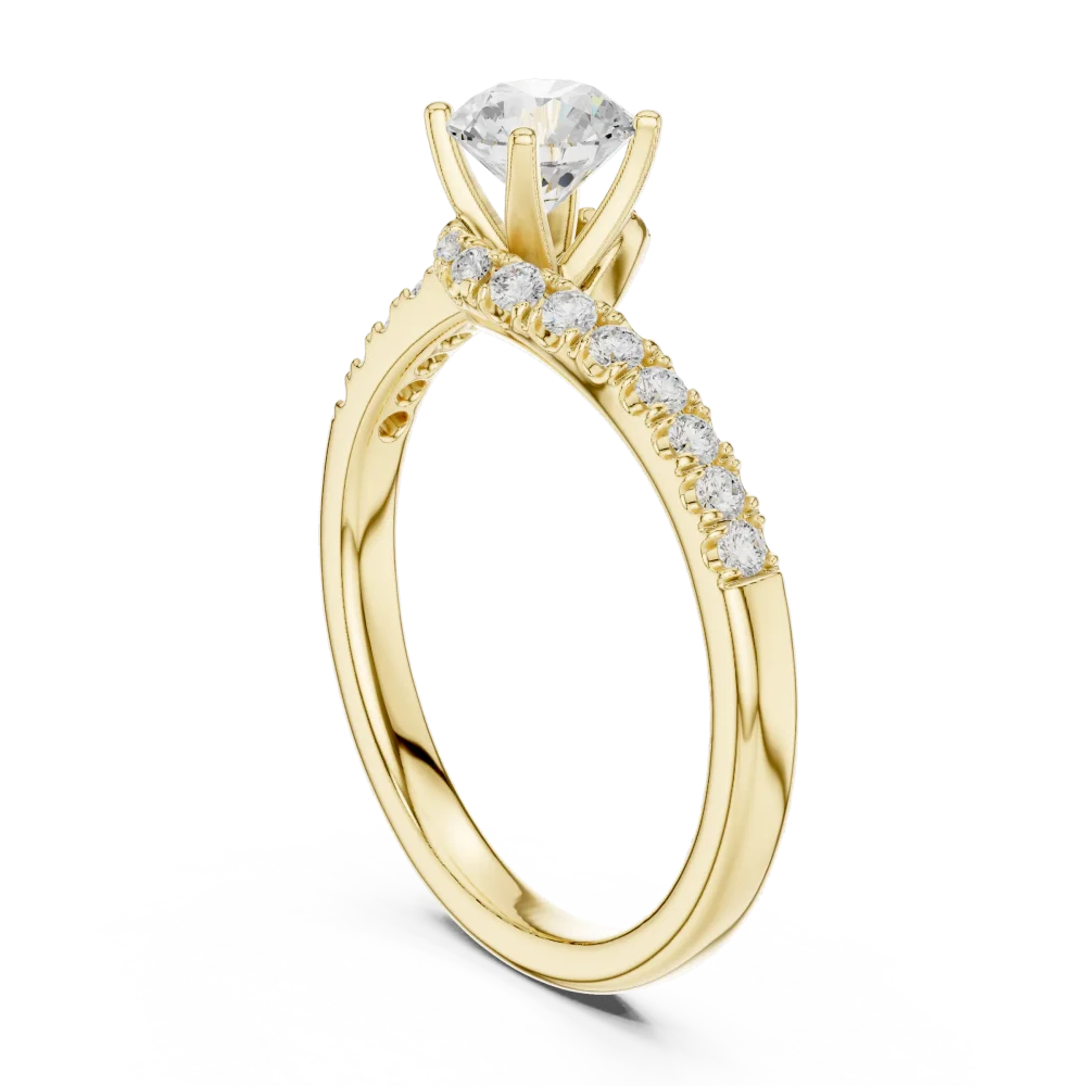 Fluid Silhouette Round Brilliant Cut Pavé-Set Solitaire Ring - Image 3
