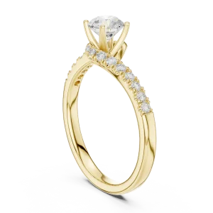 Fluid Silhouette Round Brilliant Cut Pavé-Set Solitaire Ring - Image 3