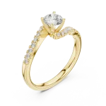 Fluid Silhouette Round Brilliant Cut Pavé-Set Solitaire Ring