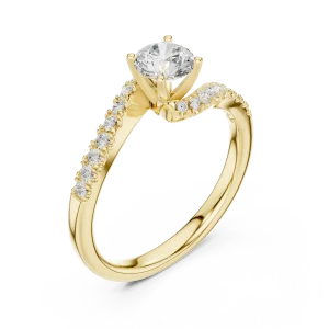 Fluid Silhouette Round Brilliant Cut Pavé-Set Solitaire Ring