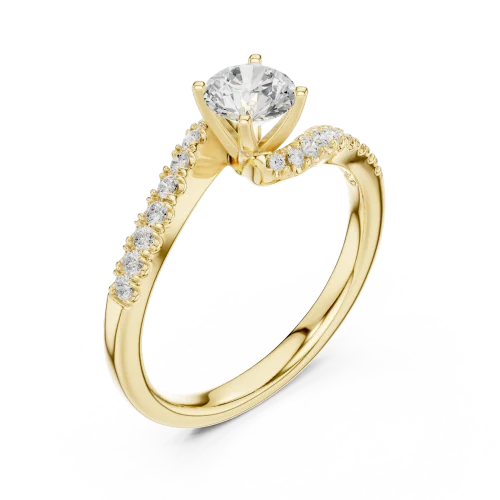 Fluid Silhouette Round Brilliant Cut Pavé-Set Solitaire Ring