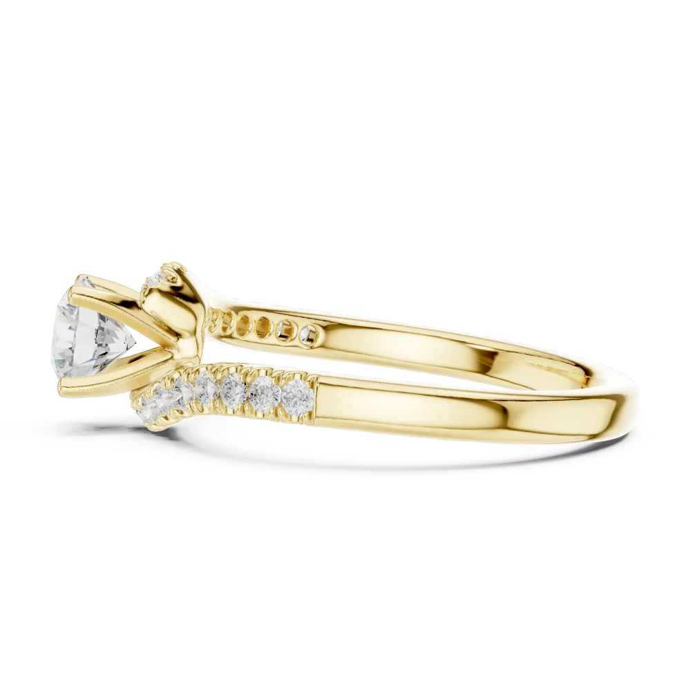 Fluid Silhouette Round Brilliant Cut Pavé-Set Solitaire Ring - Image 4
