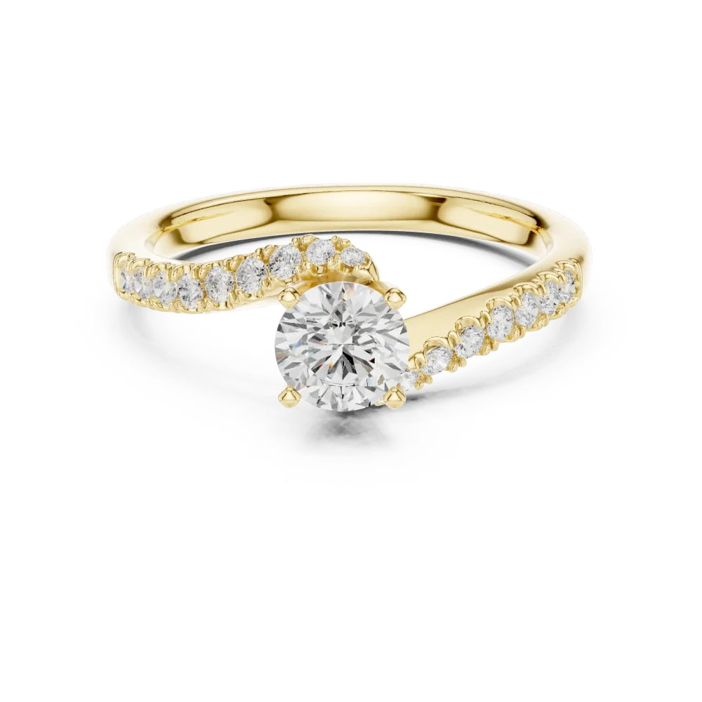 Fluid Silhouette Round Brilliant Cut Pavé-Set Solitaire Ring - Image 2
