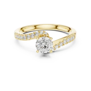 Fluid Silhouette Round Brilliant Cut Pavé-Set Solitaire Ring - Image 2