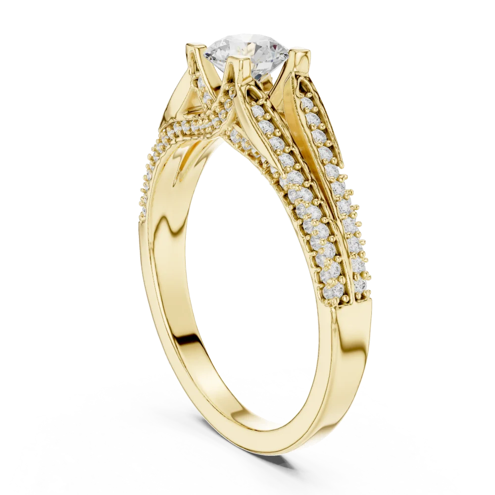 Luminary Round Brilliant Pavé-Set Architectural Solitaire Ring - Image 3