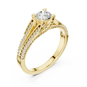 Luminary Round Brilliant Pavé-Set Architectural Solitaire Ring