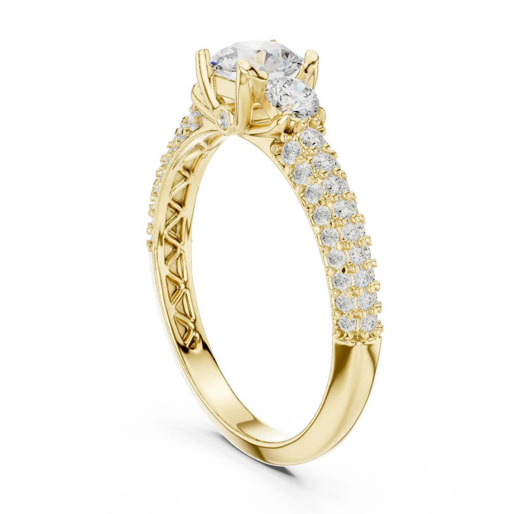 Ethereal Luminary Three Stone Pavé-Set Diamond Solitaire Ring - Image 3