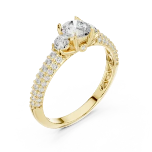 Ethereal Luminary Three Stone Pavé-Set Diamond Solitaire Ring