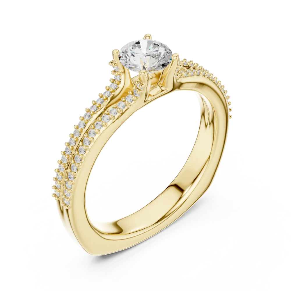 Discover the radiant beauty of this round solitaire engagement ring. Featuring brilliant DIAMEUR diamonds and intricate pavé details. Shop the look today.