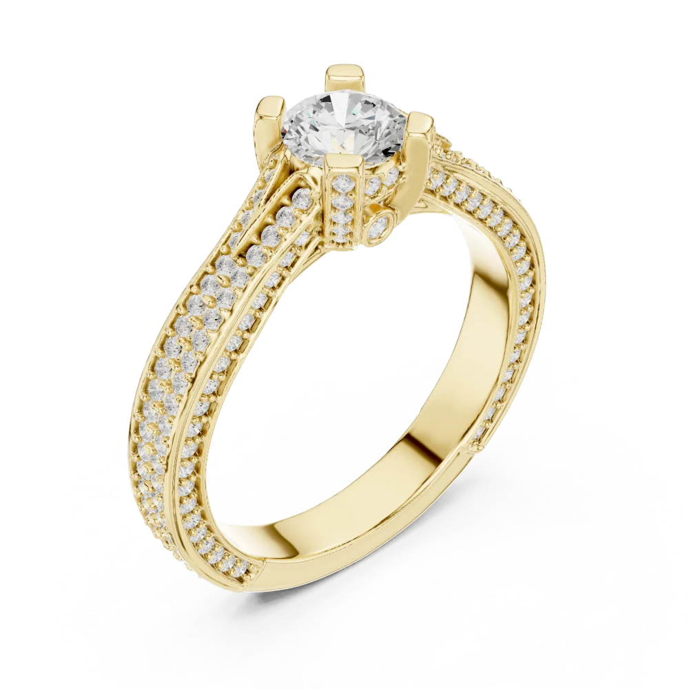 Discover the elegance of our Symmetry Solitaire Ring. Featuring a brilliant round DIAMEUR diamond and intricate pavé details. Shop this luxury today.