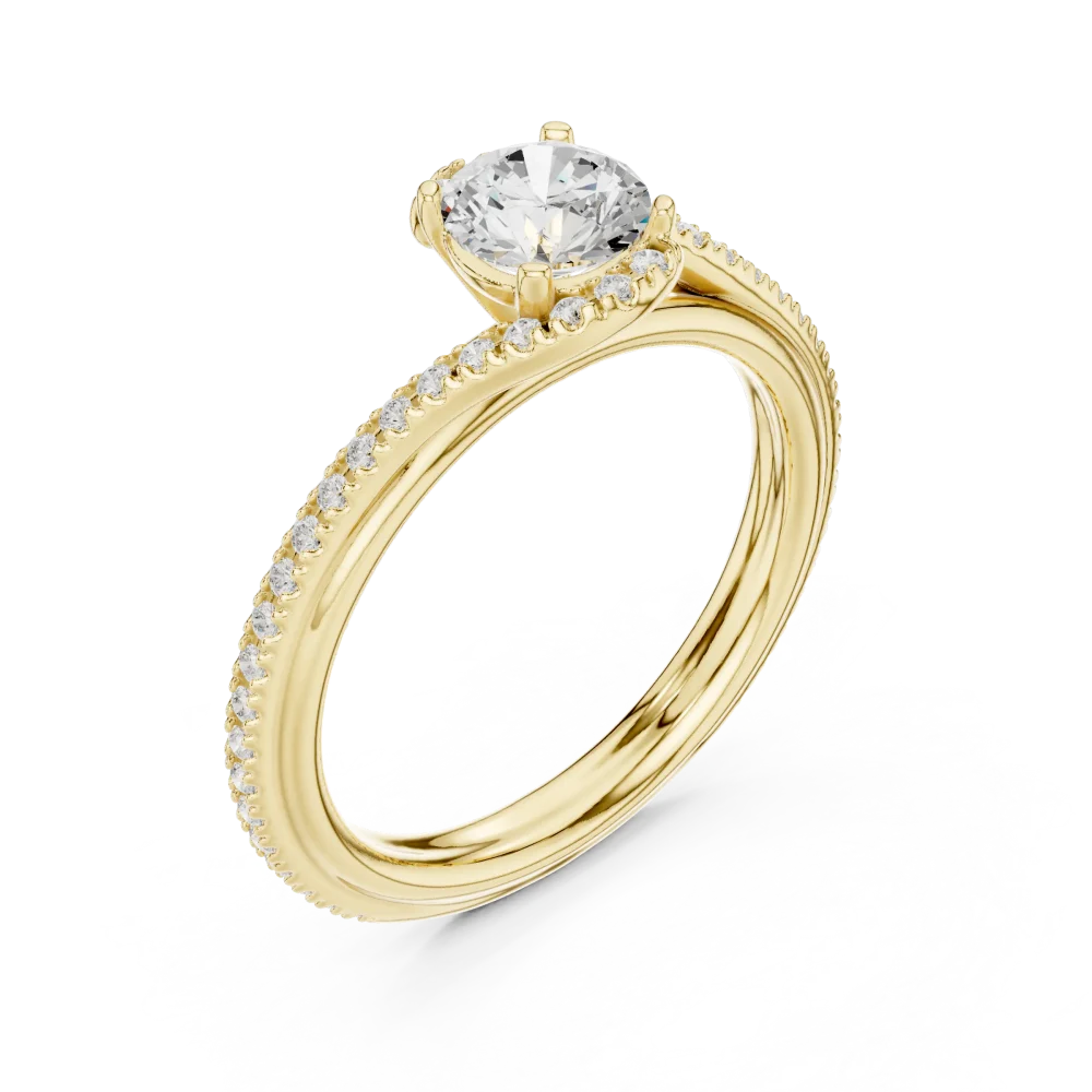 Discover the Ethereal Luminary Solitaire Ring, featuring a radiant DIAMEUR diamond and pavé detail. A modern classic for your collection. Shop now!