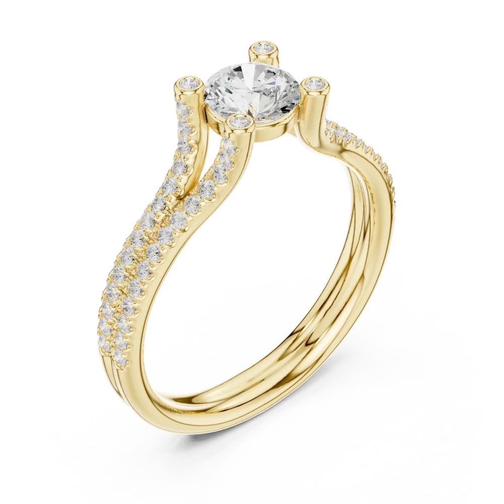 Embrace modern elegance with our round-cut solitaire ring, featuring brilliant pavé-set stones. Discover this handcrafted masterpiece of luxury today.