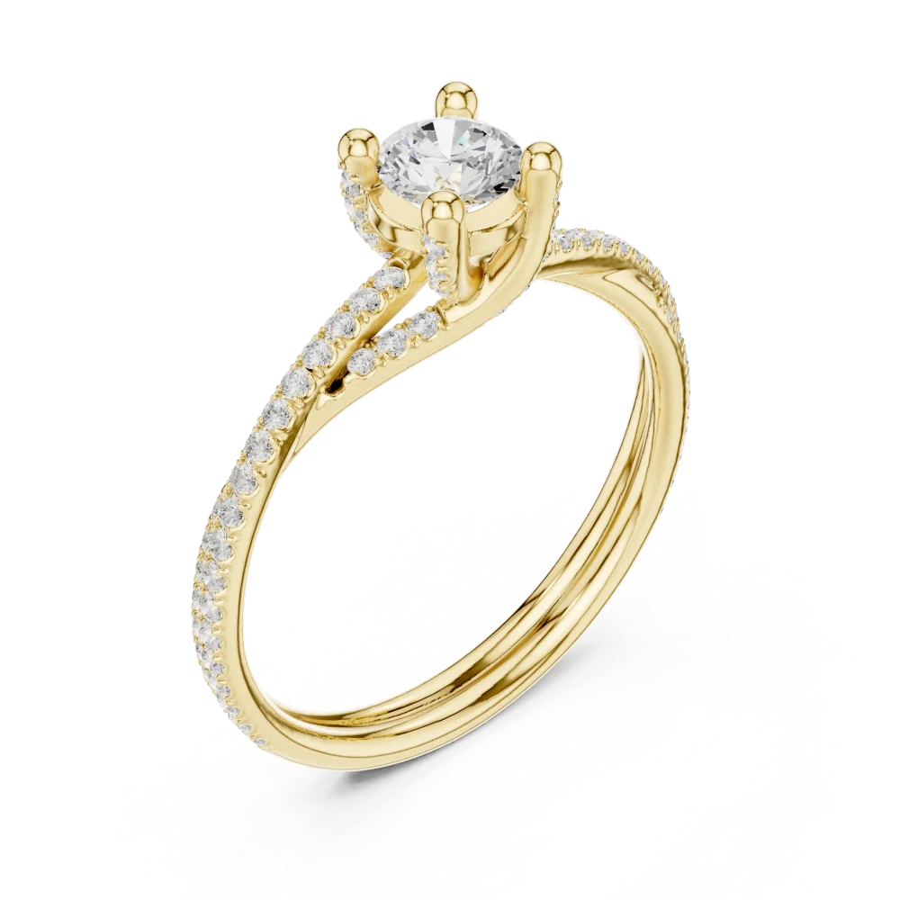 Discover the radiant brilliance of this round solitaire ring, masterfully crafted with pavé-set accents for a modern look. Elevate your style today.