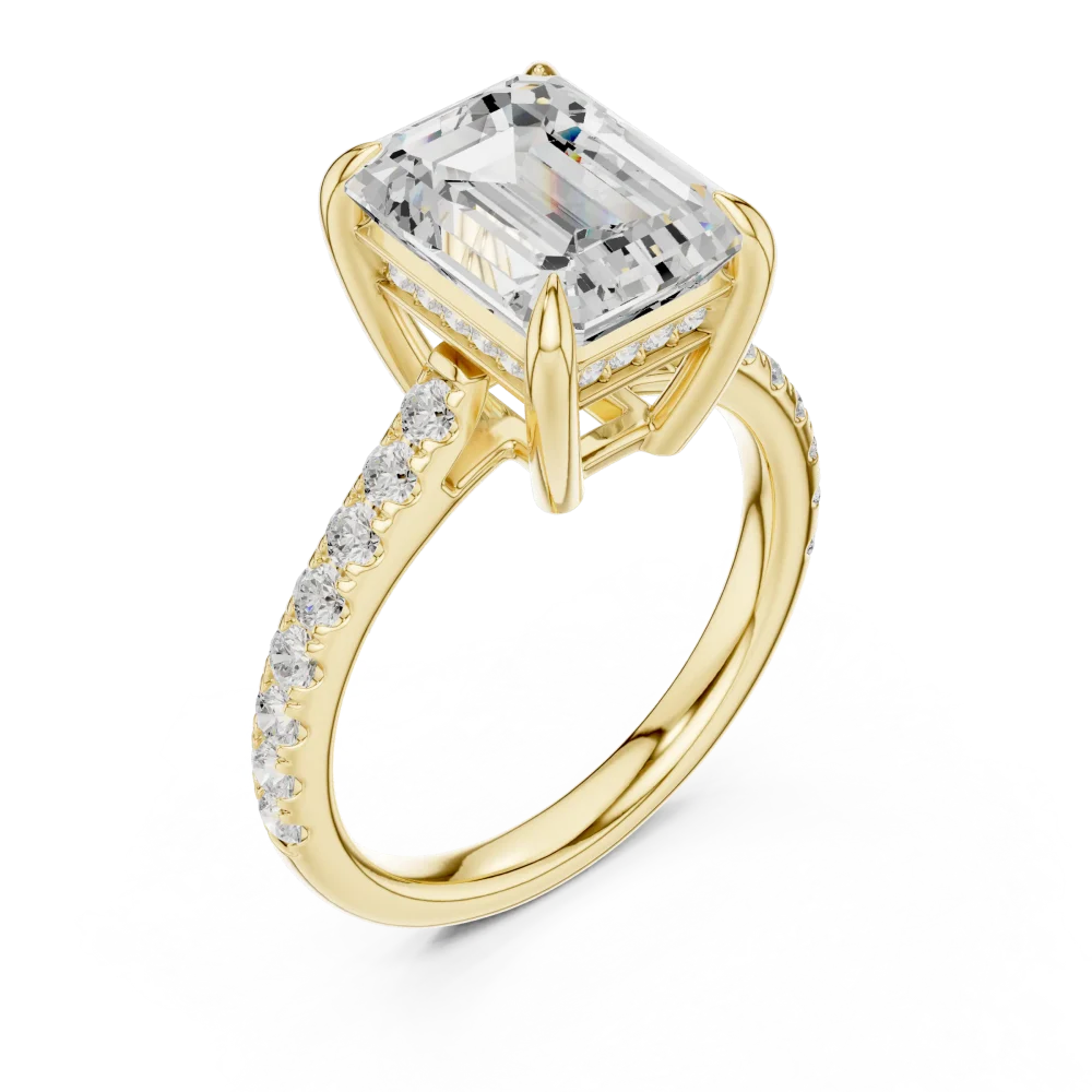 Discover the radiant beauty of our Emerald Cut Halo Pavé Ring. Featuring high-clarity DIAMEUR lab-grown diamonds, shop this modern classic today.