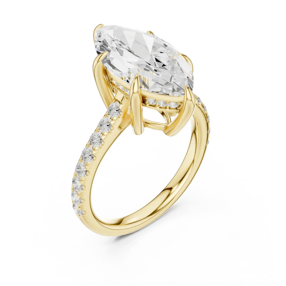 Experience the allure of our marquise-cut Solitaire ring, featuring a hidden halo of brilliant DIAMEUR lab-grown diamonds. Discover timeless elegance now.