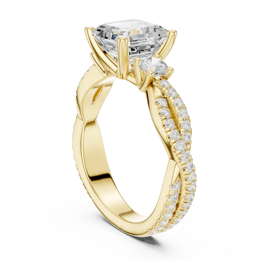 Luminary Emerald Cut Solitaire Ring with Pavé Twist Band - Image 3