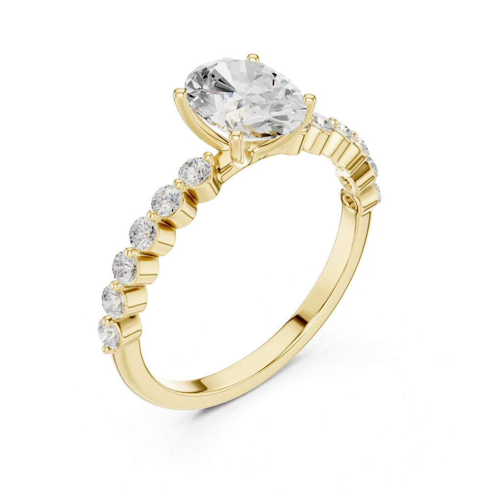 Discover this elegant oval cut Solitaire ring featuring brilliant side accents. Crafted with premium DIAMEUR lab-grown diamonds for lasting luxury.